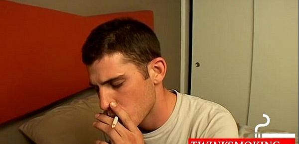  Hottie Levi gets real horny and wanks his cock while smoking